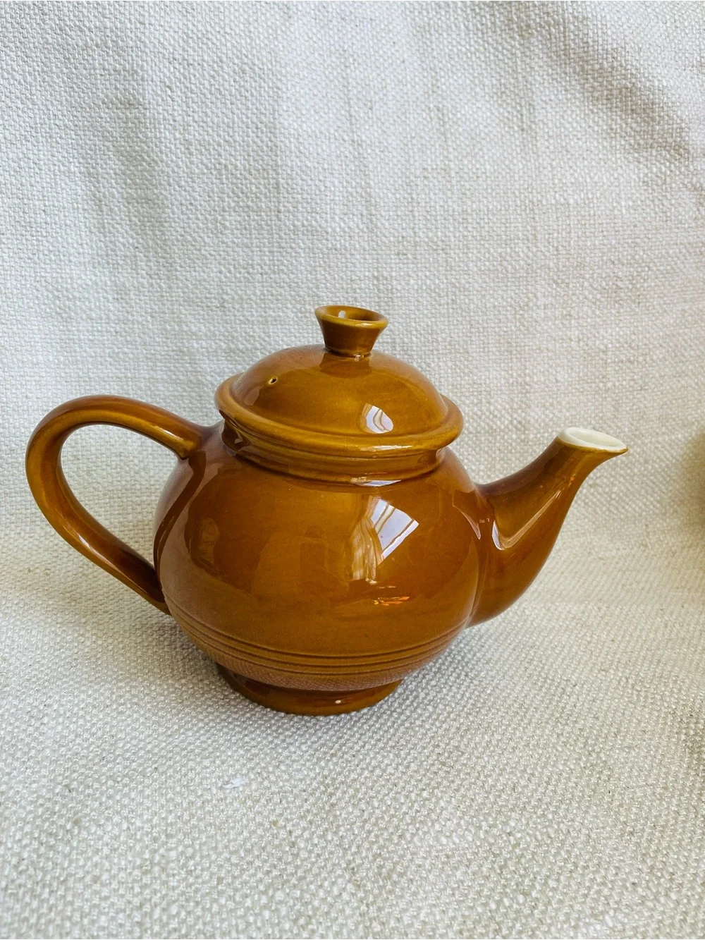 Vintage Emile Henry France MCM Glossy Brown Glazed Ceramic Teapot with Lid